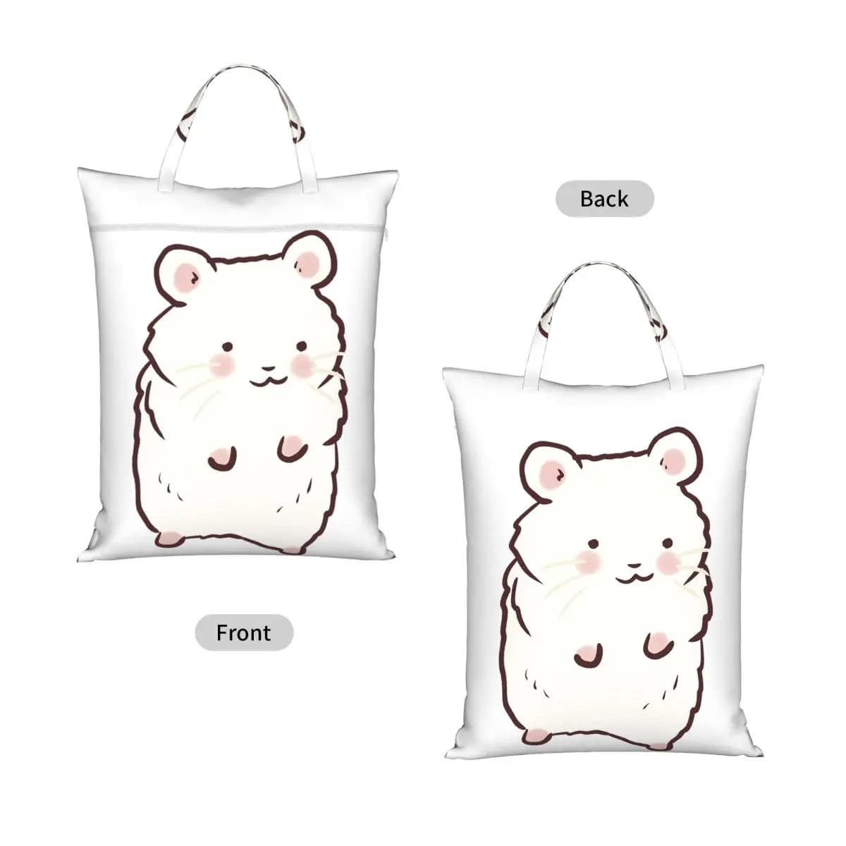 Cute Hamster Drawing Travel Laundry Bag Waterproof Reusable Dirty Clothes Pouch Gym Yoga Vacation Washing Basket