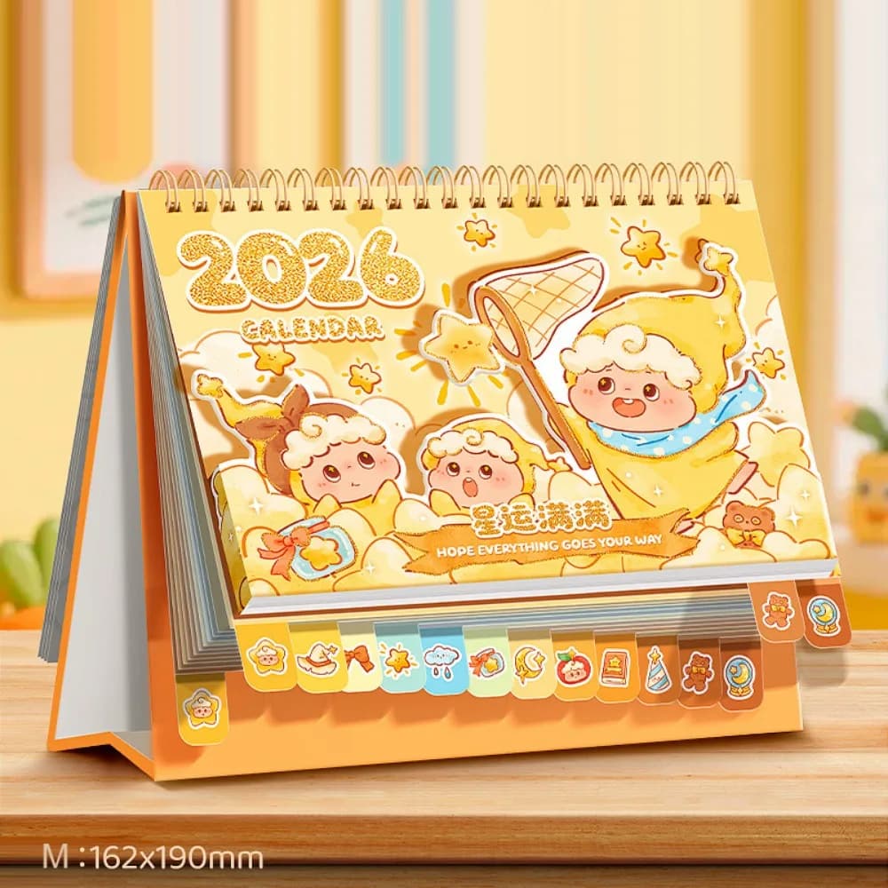 Organizzatore da scrivania Memo Notes Calendario da tavolo 2026 Un mese per visualizzare il calendario mensile con rilegatura a spirale Programma da tavolo per cartoni animati Casa