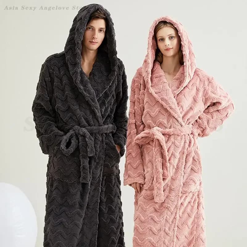 Coppia indumenti da notte addensare caldo pile di corallo Yukata loungewear autunno inverno flanella con cappuccio abito da casa accappatoio allentato pigiama