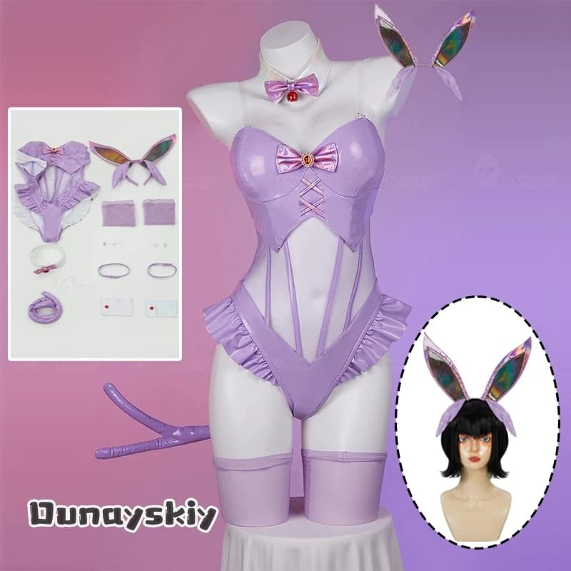 Costume Cosplay Espeon in Pelle Viola Sexy per Donna, Tuta Cosplay Coniglio Cartone Animato, Outfit per Halloween