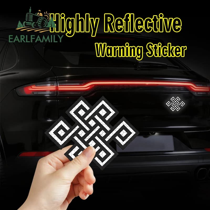 EARLFAMILY Adesivo riflettente per auto con nodo tibetano infinito, loto, buddismo, decorazione impermeabile per parabrezza e paraurti, protezione solare