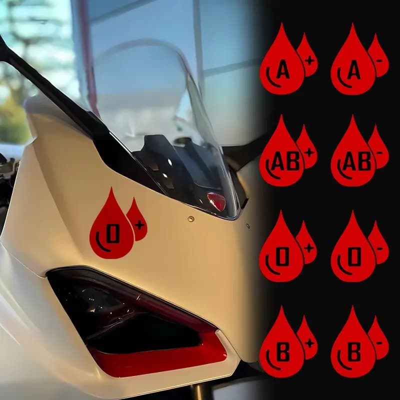 1 adesivo in vinile impermeabile con goccia di sangue rosso e gruppo sanguigno per decorare casco da moto, auto, laptop, bici