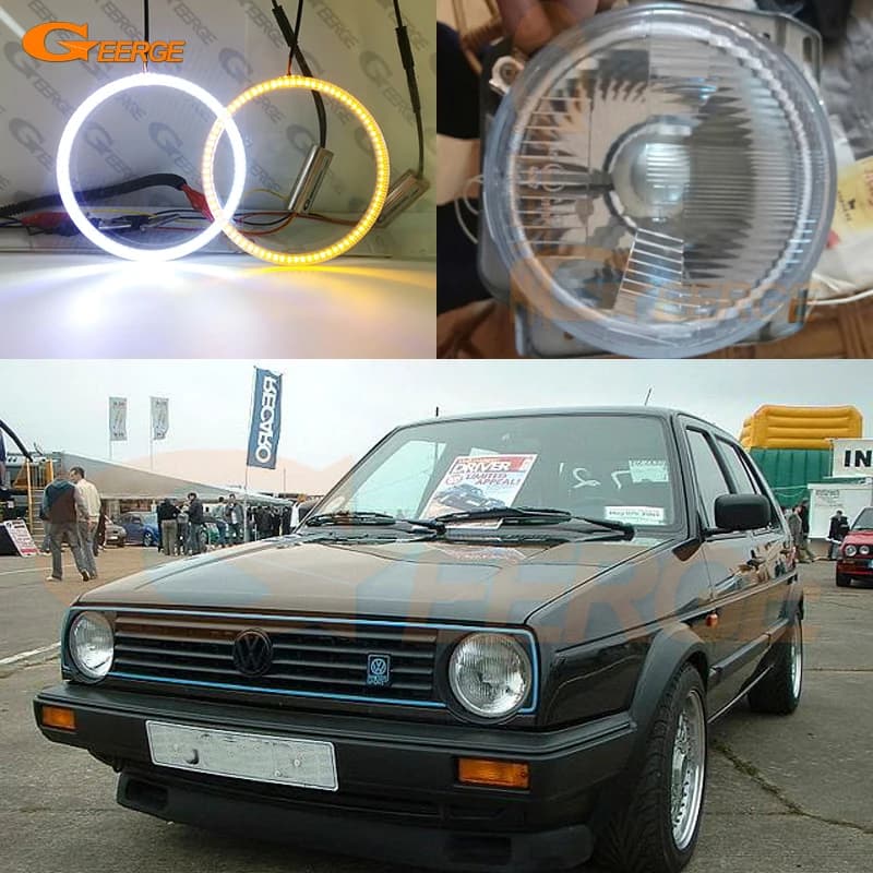 Geerge Per Volkswagen VW Golf Mk1 Mk2 GTI Euro Faro Ultra Luminoso Luce diurna Indicatori di direzione LED Angel Eyes Kit Halo Anelli