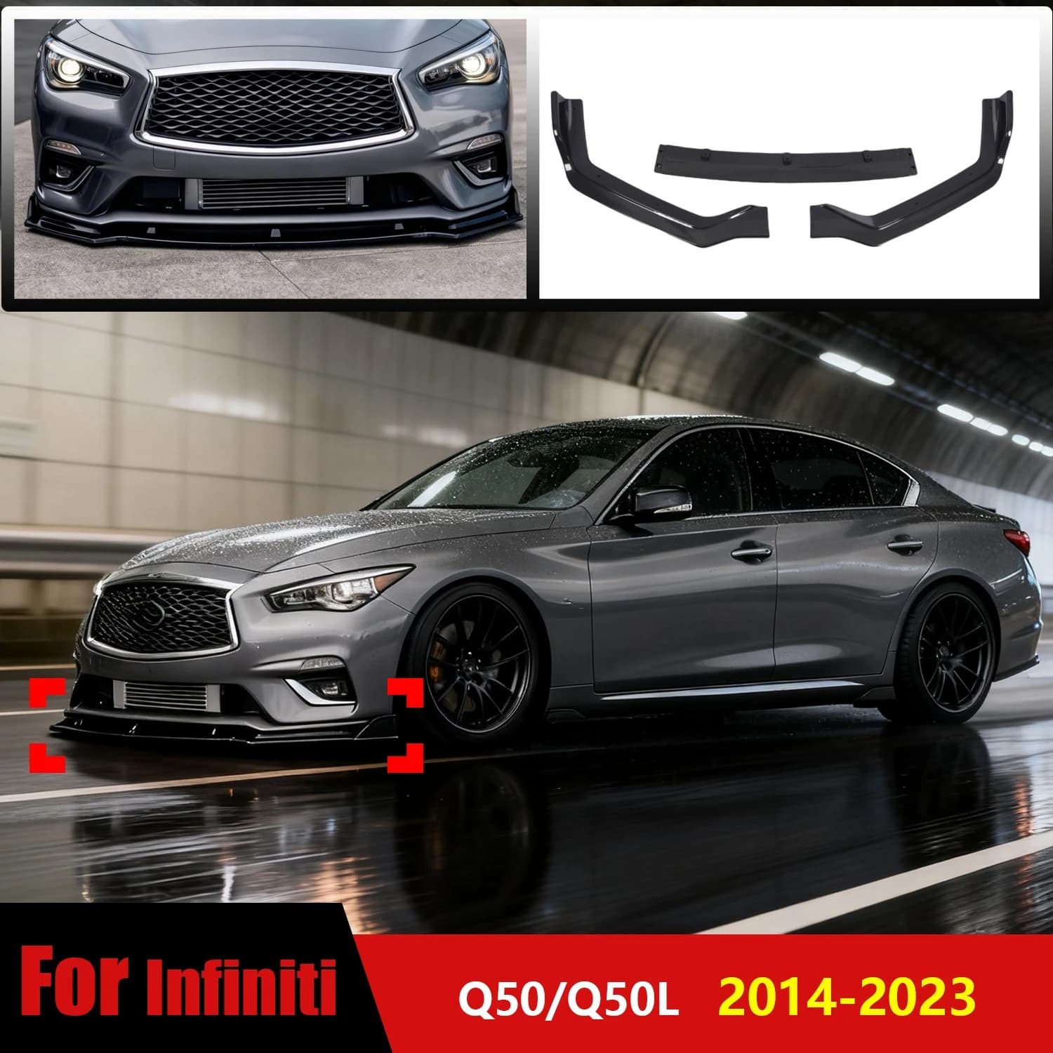 For Infiniti Q50 2014 2015 2016 2017 2018 2019 2020 2021 2022 2023 Front Bumper Lip Spoiler Diffuser Guard Protector Body Kit
