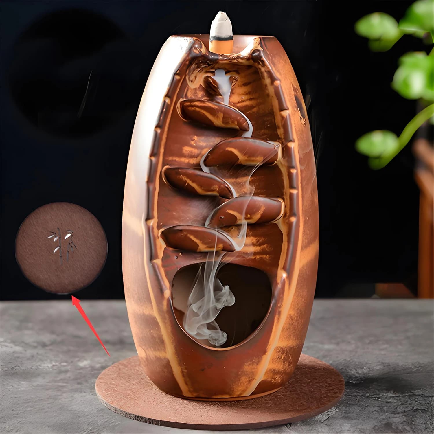Incensiere a cascata in ceramica con riflusso, porta incensiere per incenso artigianale, bruciatore di incenso per aromaterapia domestica senza coni di incenso