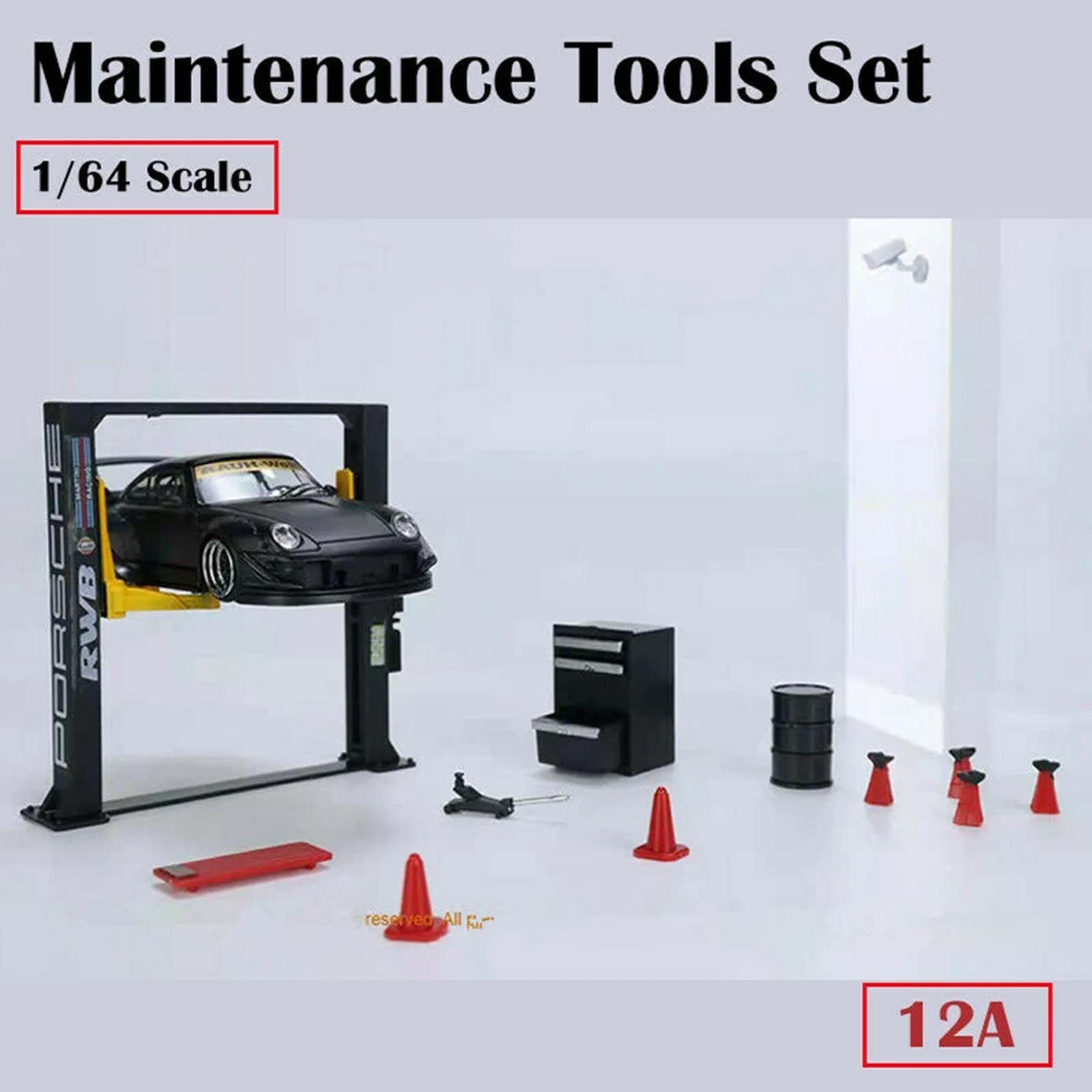 12 Pz 1/64 Diorama Garage Strumenti di Manutenzione Set ABS Modello di Auto Modello di Display Kit di Strumenti di Riparazione Simulazione Scenario Decorazione