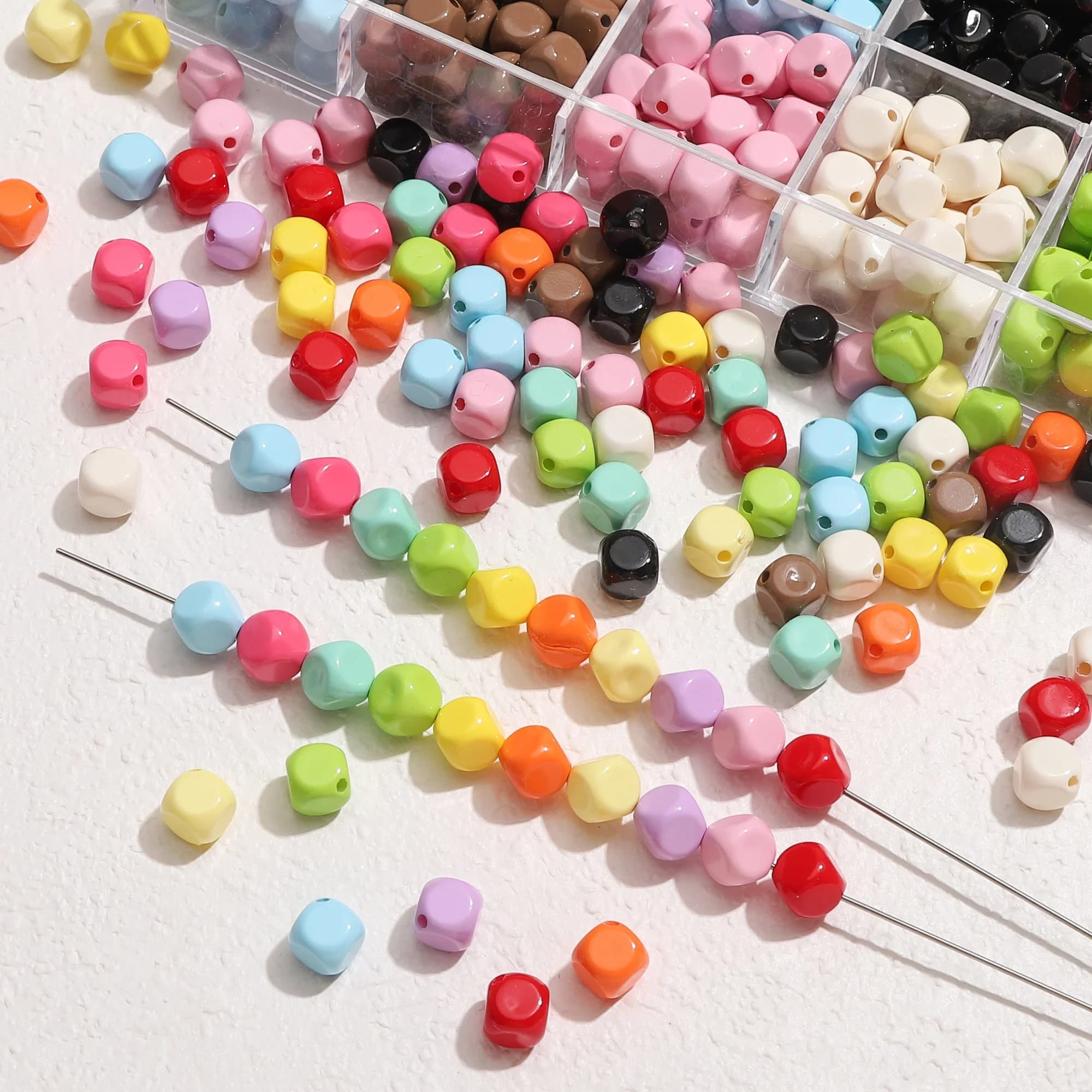 8mm 5/20pcs Colorful Acrylic Square Loose Spacer Beads For DIY Jewelry Making Bracelets Necklaces Phone Chains Craft Accessories