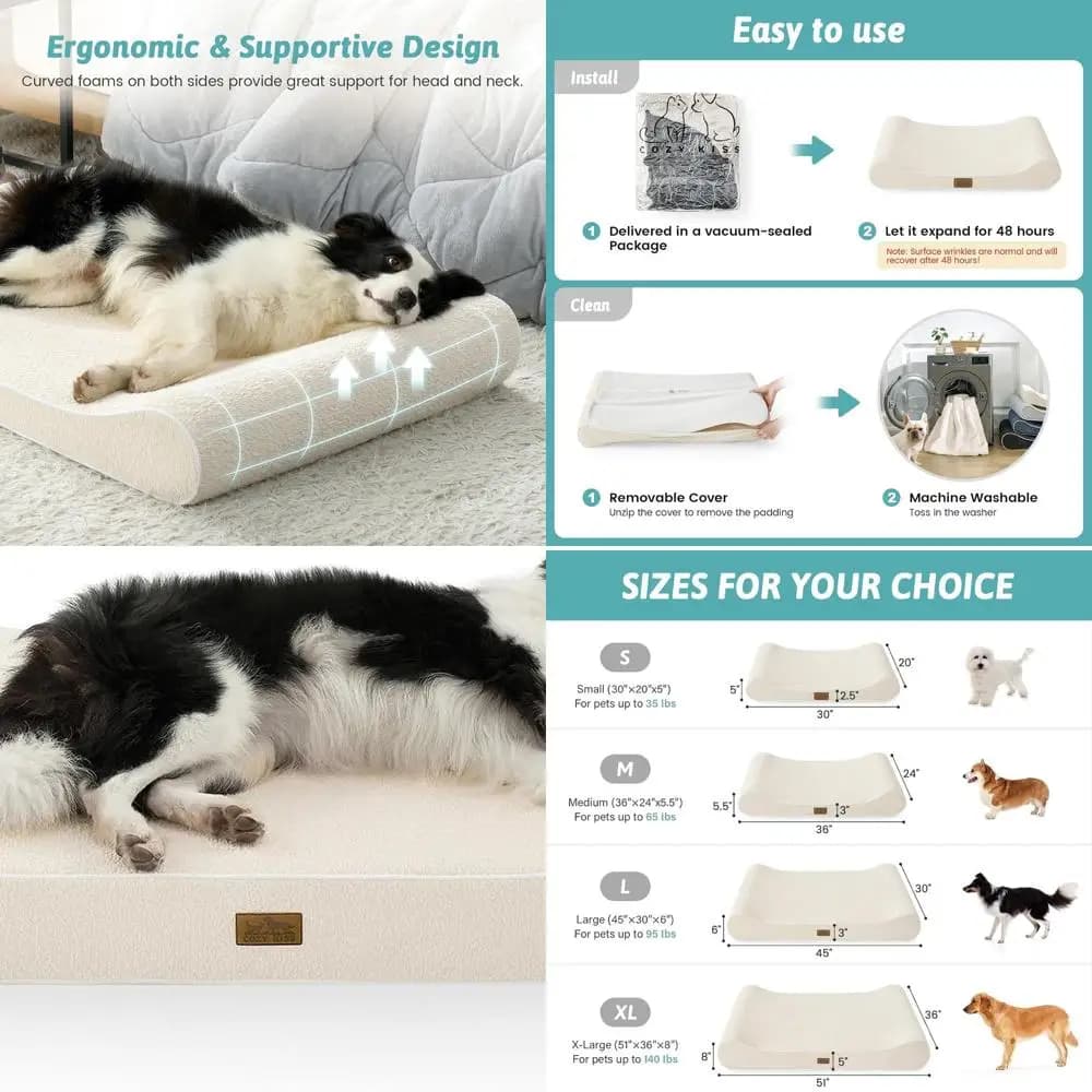 Letto ortopedico per cani di grandi dimensioni - XL Beige, copertura lavabile, impermeabile, cotone-poliestere, 51x36x8 pollici