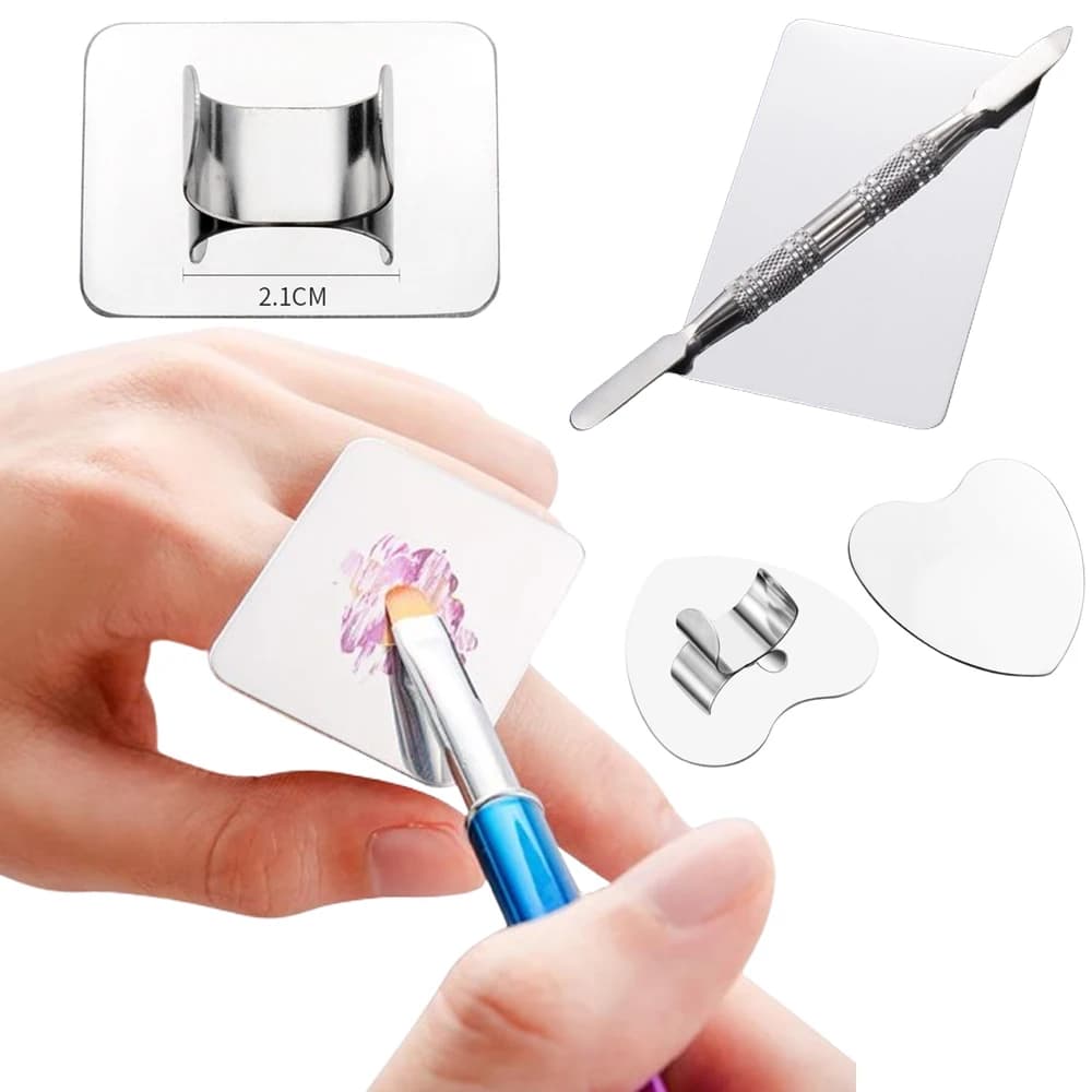 Color palette for nail art Small bowls for heart-shaped mixing in stainless steel + Makeup tools for foundation with spatula Ball manicure ring