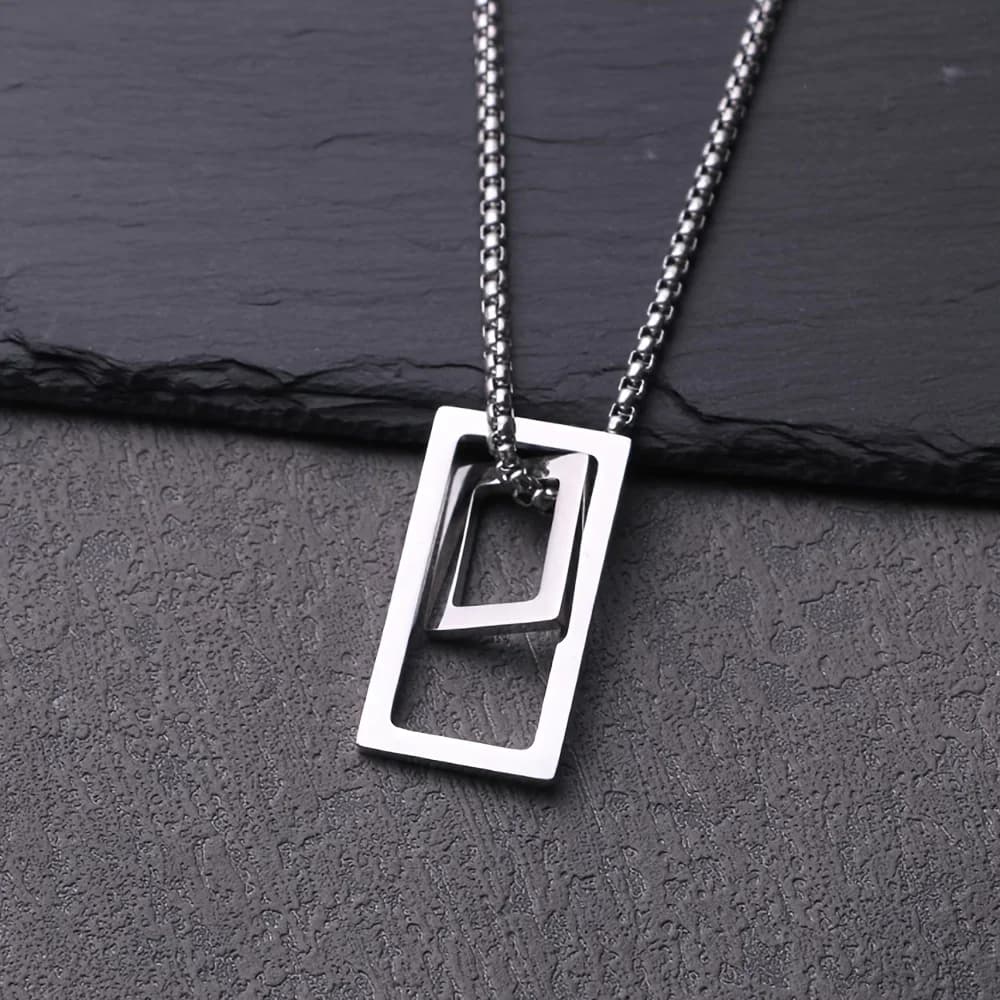 Elegante Collana con Ciondolo a Forma Geometrica Rettangolare, Gioiello Hip Hop Semplice per Uomo