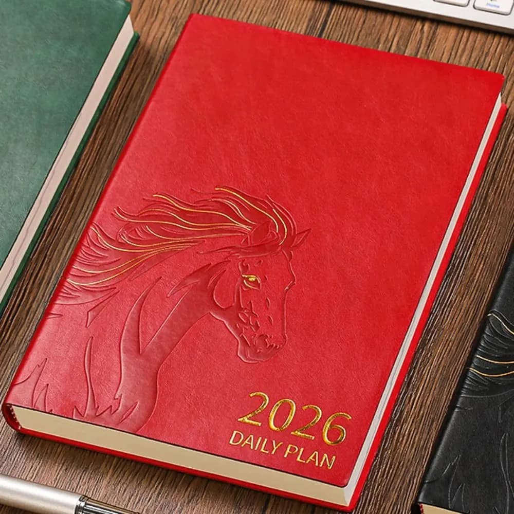 Pu Leather 2026 Schedule Planner Notepad 12 Months Bookmark To-do List Notebook Thick Paper Portable