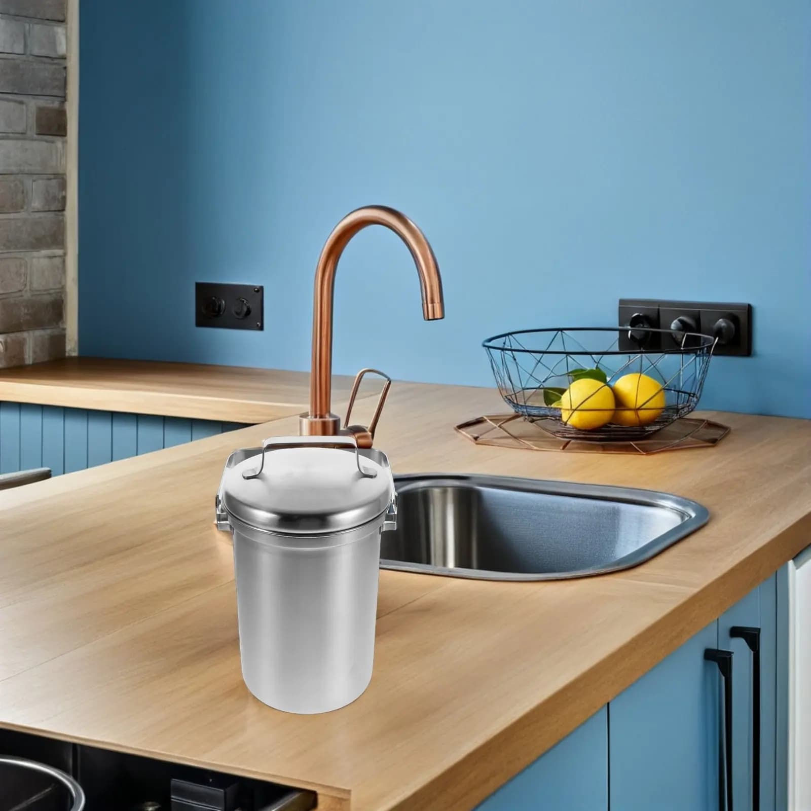 Contenitore per Compost da Cucina in Acciaio Inox 3L, Secchio per Compost da Interno, Bidone per Rifiuti Alimentari con Controllo degli Odori