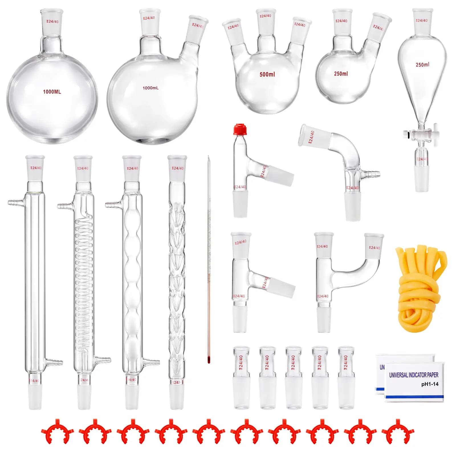 Lab Distillation Kit, 3.3 Boro Lab Glassware Distillation Kit with 24, 40 Joint, 1000Ml Essential Oil Distillation Apparatus