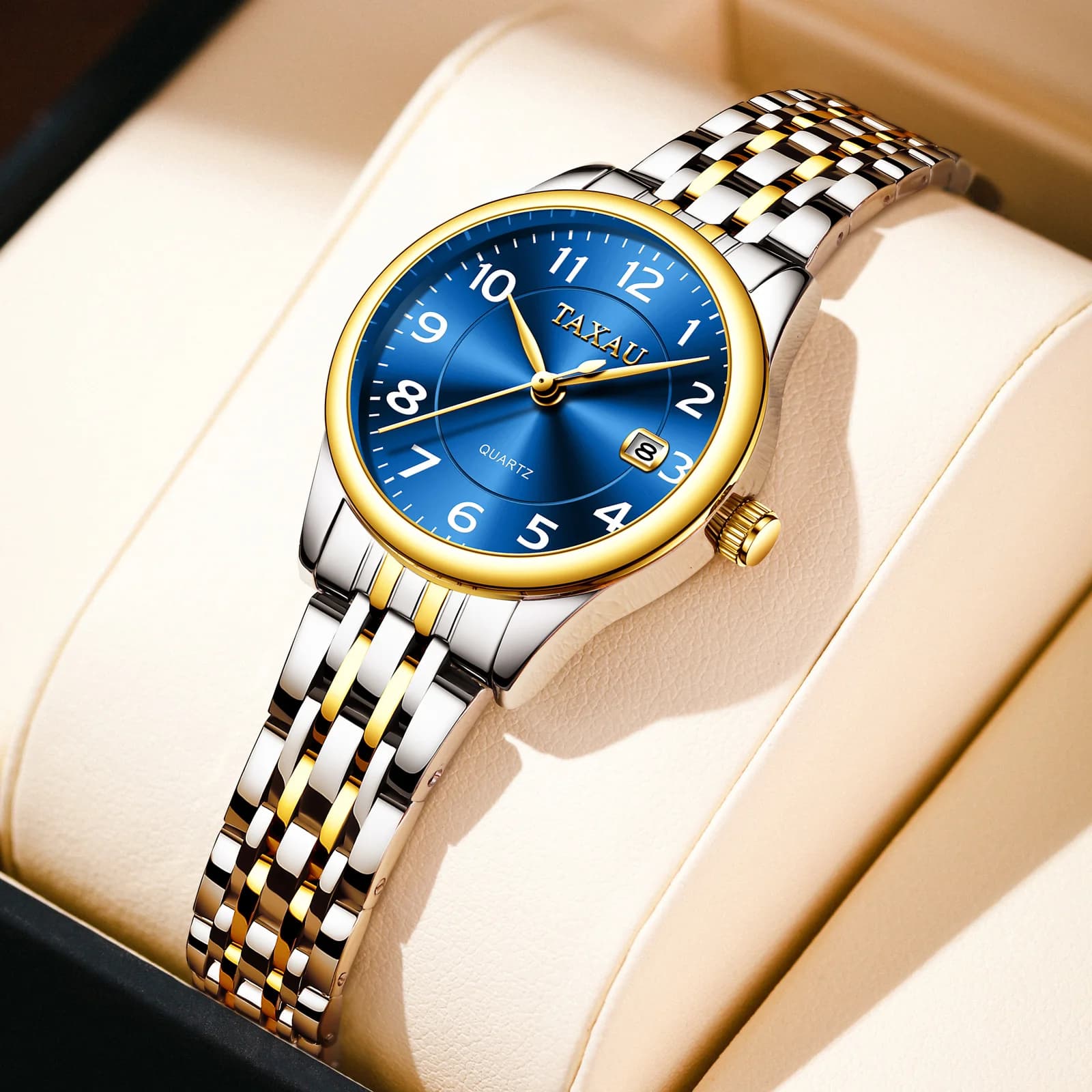 TAXAU impermeabile elegante originale in acciaio inossidabile al quarzo orologio da donna calendario di lusso moda Business Trend orologio da polso da donna