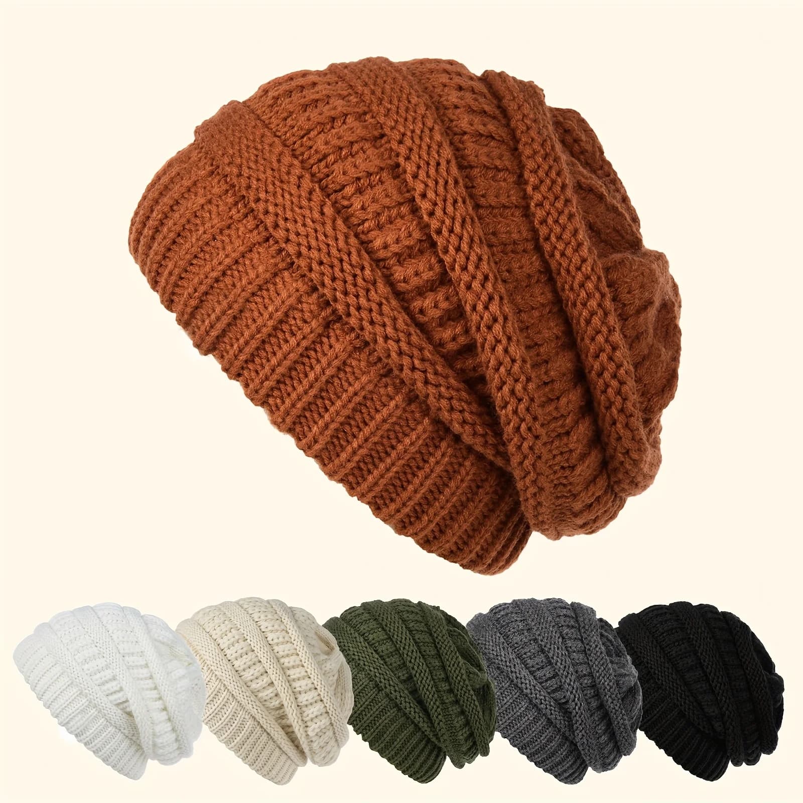 Adult Skull Shaped Knitted Hat Warm Soft Elastic No Brim Big Skiing Cap for Men And Women