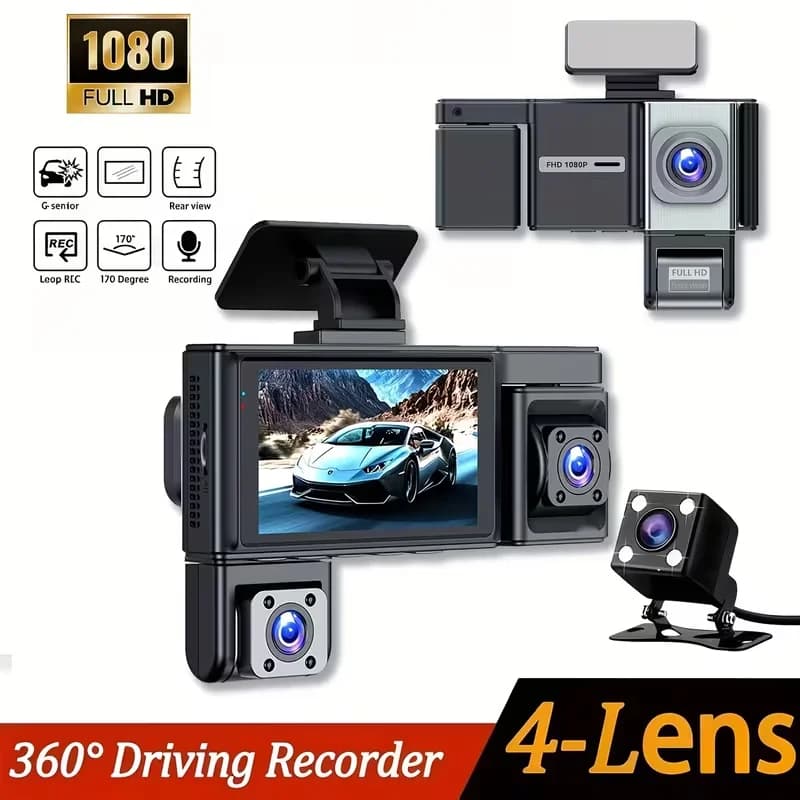 Four-channel Dash Cam with night vision, Full HD 1080P, wide-angle lens, compatible with any vehicle model