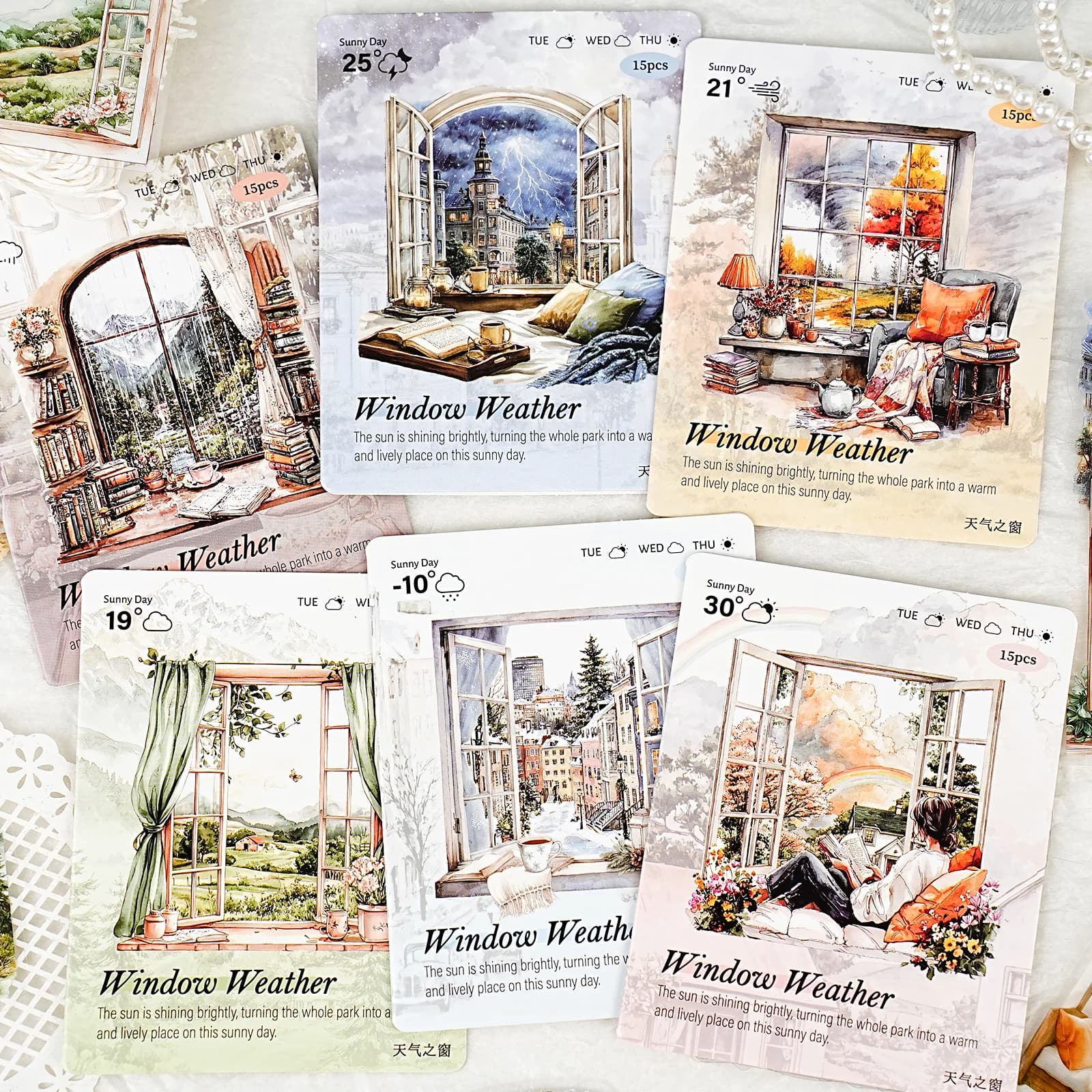 Etori Life Weather Window Series Four Seasons Scenery Pattern Vintage Stickers for Packaging Decoration, Home Decoration, Handmade Scrapbooking, Children's Gift Bags, Student Stationery, Children's Stickers