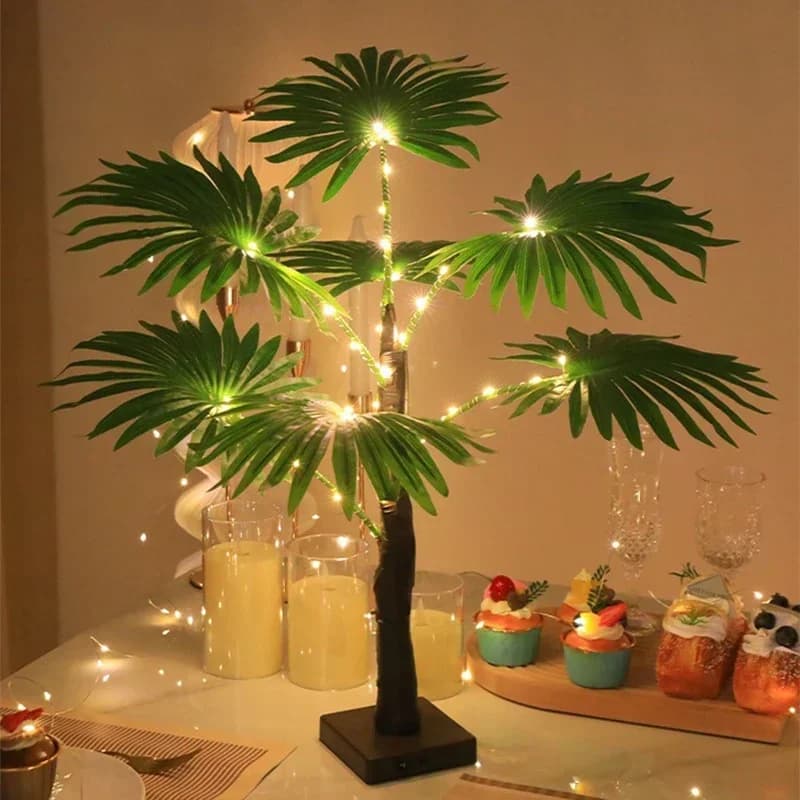Lampada da tavolo creativa a LED da 55 cm Palma USB Pianta artificiale Decor Luci da scrivania Casa Camera da letto Comodini Lampada da notte Lampada decorativa