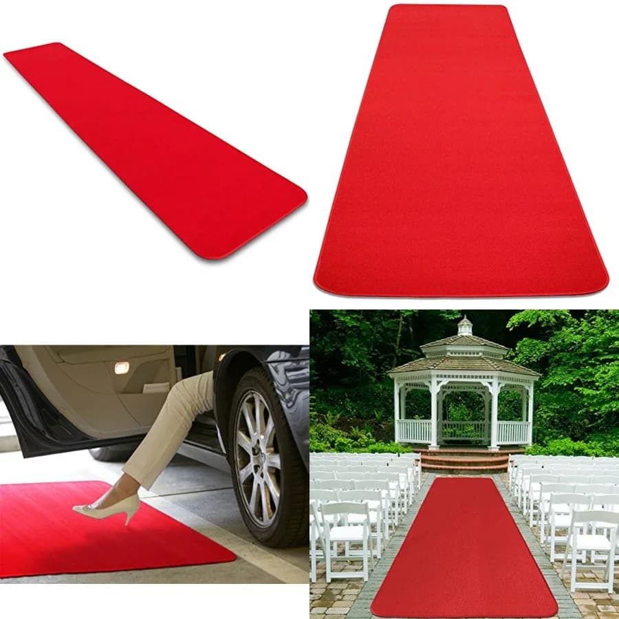 Tappeto rosso per passerella 3 piedi x 10 piedi - Tappeto per eventi da interno/esterno, con retro in gomma antiscivolo, bordi rifiniti, a pelo corto