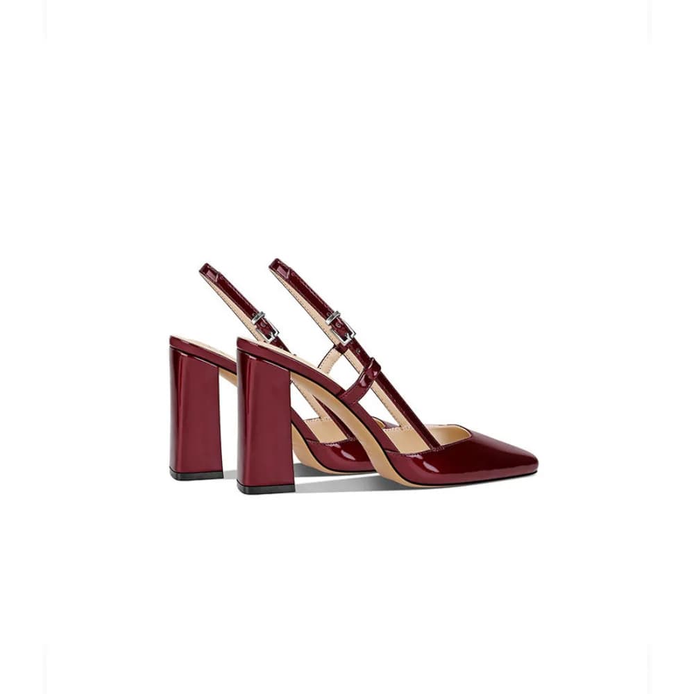 2026 Spring New French Sexy Wine Red Square Toe Block Heel High Heel Sandals for Women