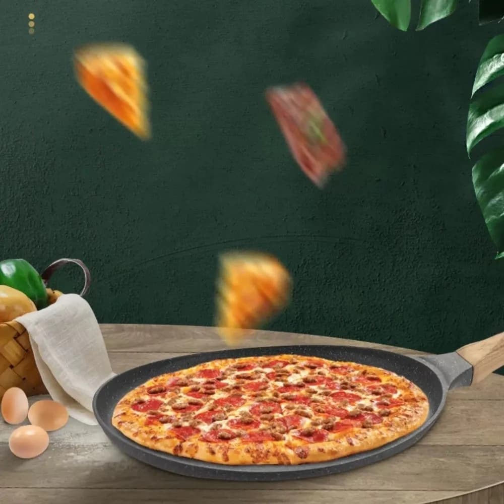 Padella per Crepes 6/8/10 Pollici con Manico in Legno, Antiaderente e Antiruggine, Utensile da Cucina Multiuso per Omelette e Pizza