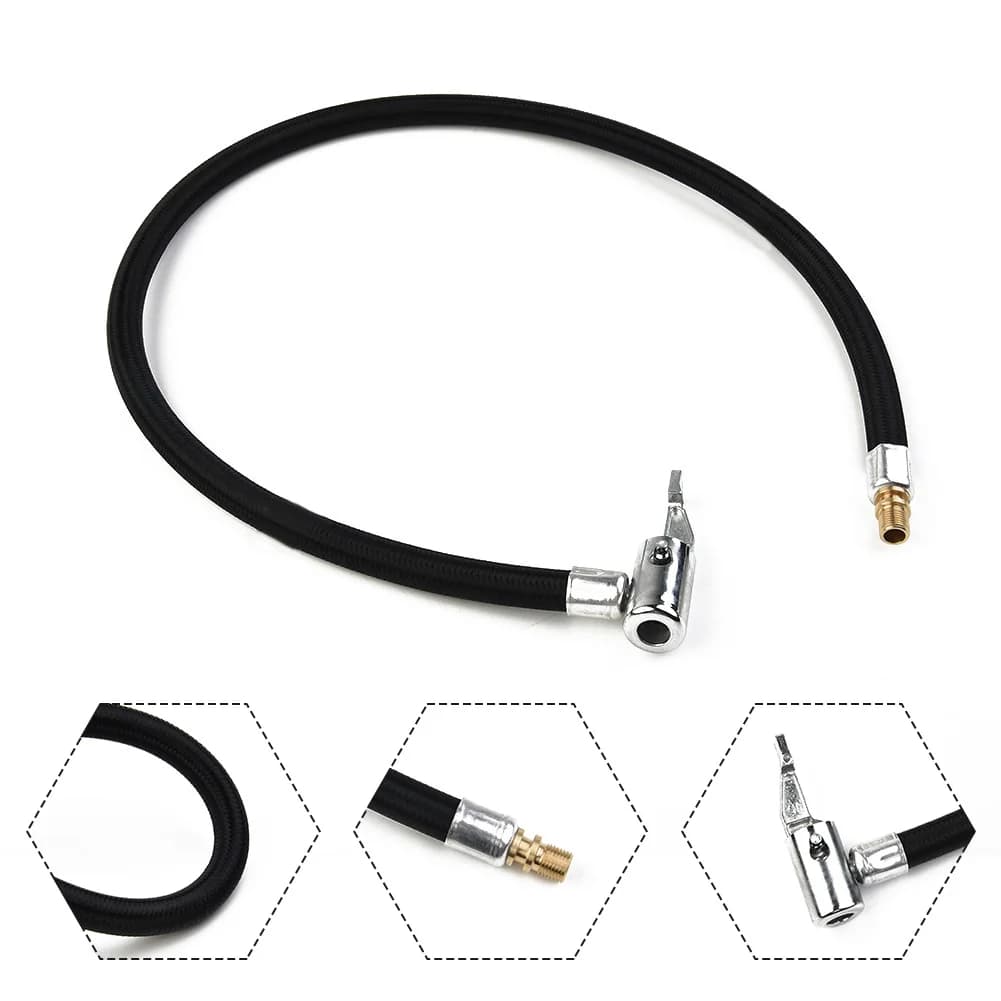 Adattatore per tubo flessibile di gonfiaggio dell'aria automatico Nero 60 cm Valvola della gomma per auto Collegare il tubo Mandrino Gonfiatore Estensione della pompa dell'aria 64,2x5,7x1,9 cm M8x0,75