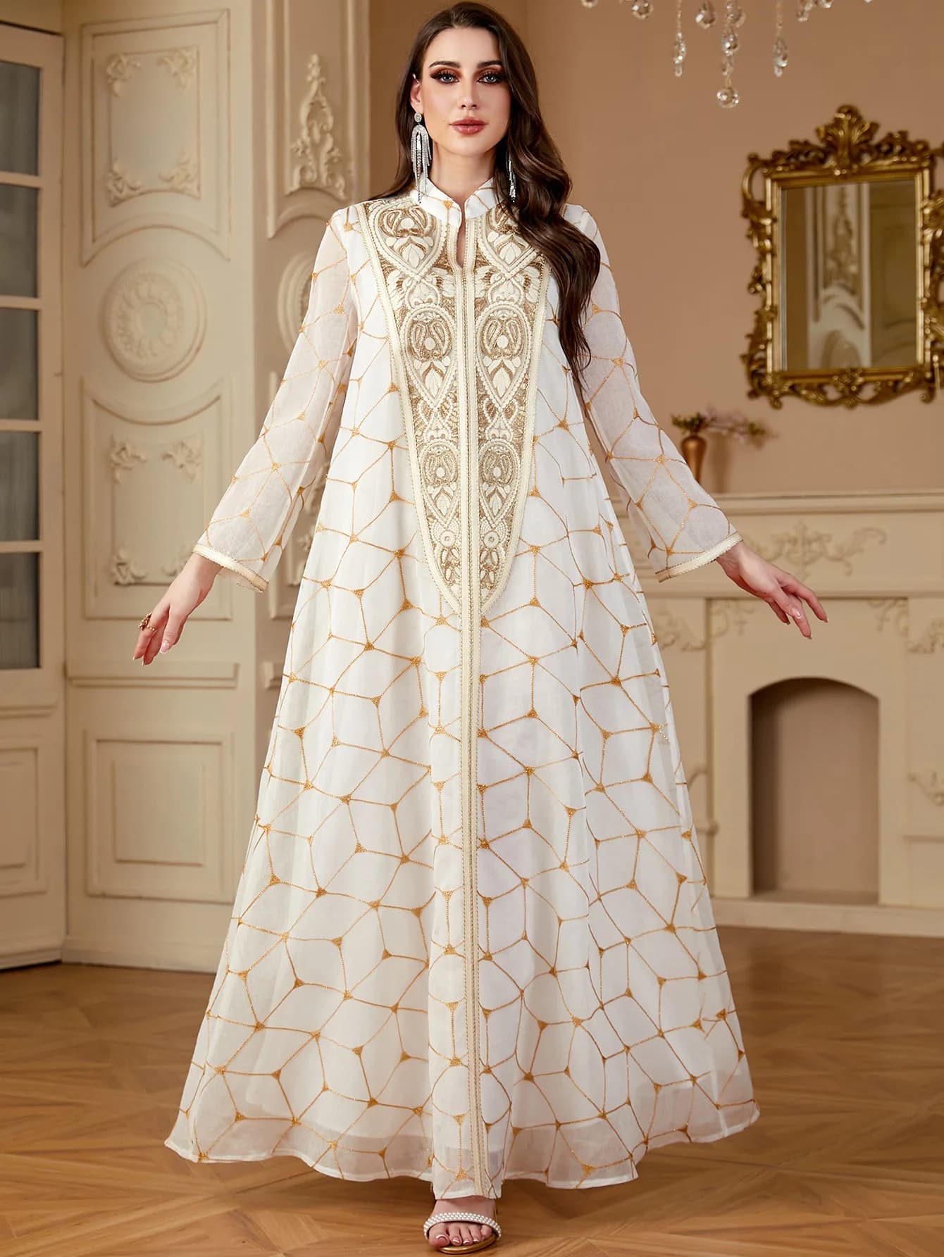 Eid Elegante Ricamo Abito Musulmano per Le Donne Ramadan Jalabiya Partito Abaya Abito Lungo Marocco Dubai Caftano Islam Abiti Largos