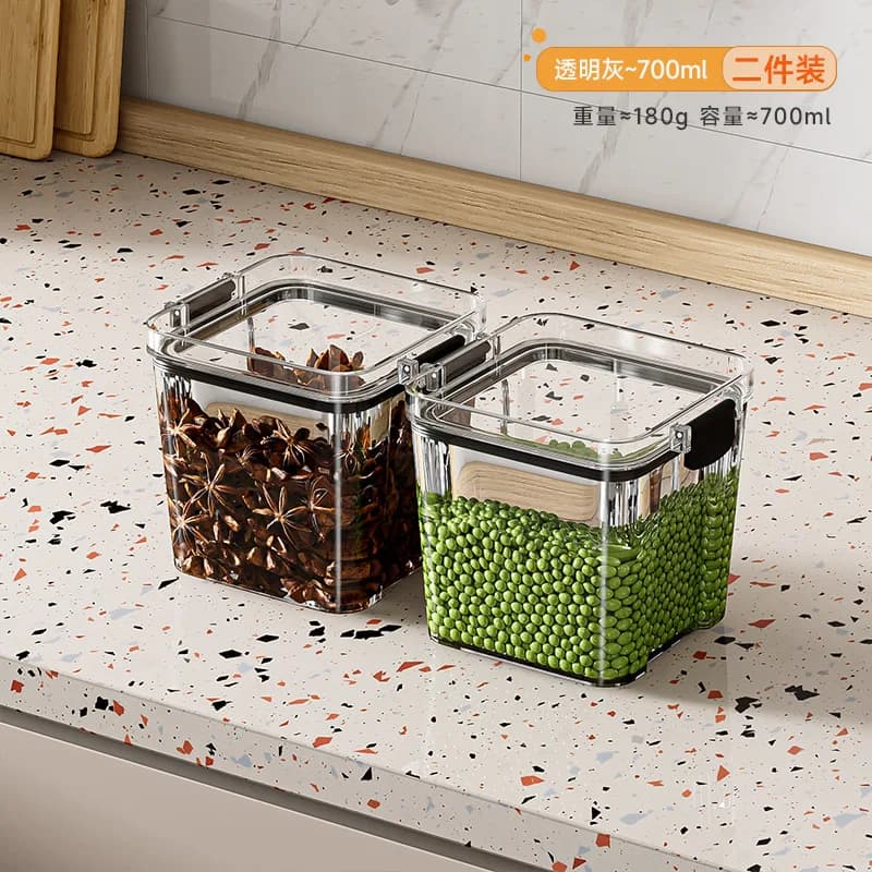 460/700/1300/1800ml Serbatoio di stoccaggio sigillato spesso Scatola di immagazzinaggio di frutta secca quadrata trasparente Contenitore per barattoli di stoccaggio di cereali da cucina