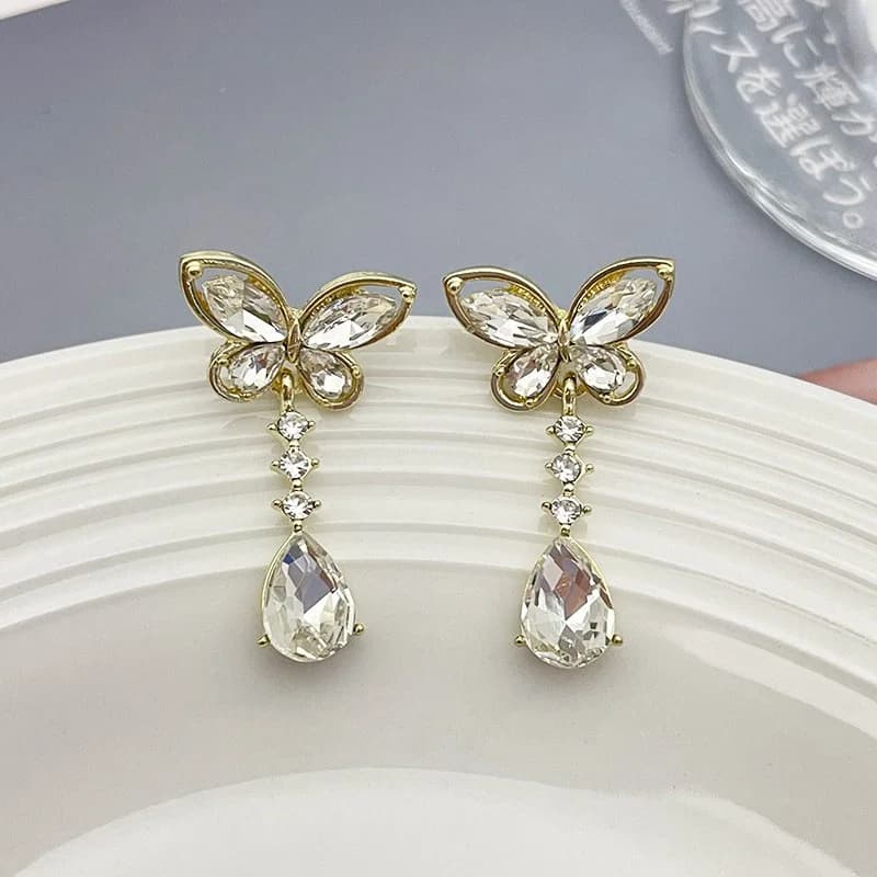 Orecchini Pendenti a Farfalla in Cristallo di Tendenza per Donne, Eleganti e Brillanti, Gioielli Estivi alla Moda, Regalo Femminile Nuovo