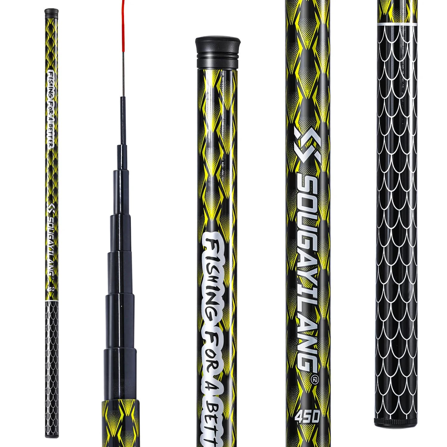 Canna da Pesca Sougayilang per Carpe 2.7/3.6/4.5/5.4/6.3m in Fibra di Vetro, Resistenza Massima 8kg, Canna Telescopica Ultraleggera Portatile