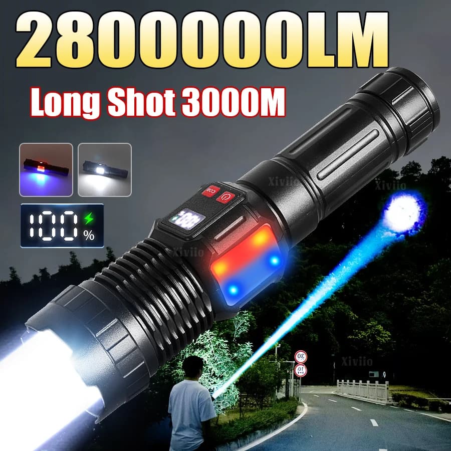 2800000LM High Power LED Flashlight Ultra Bright Tactical Night Hunting Lantern Zoom Rechargeable Waterproof Torch Light