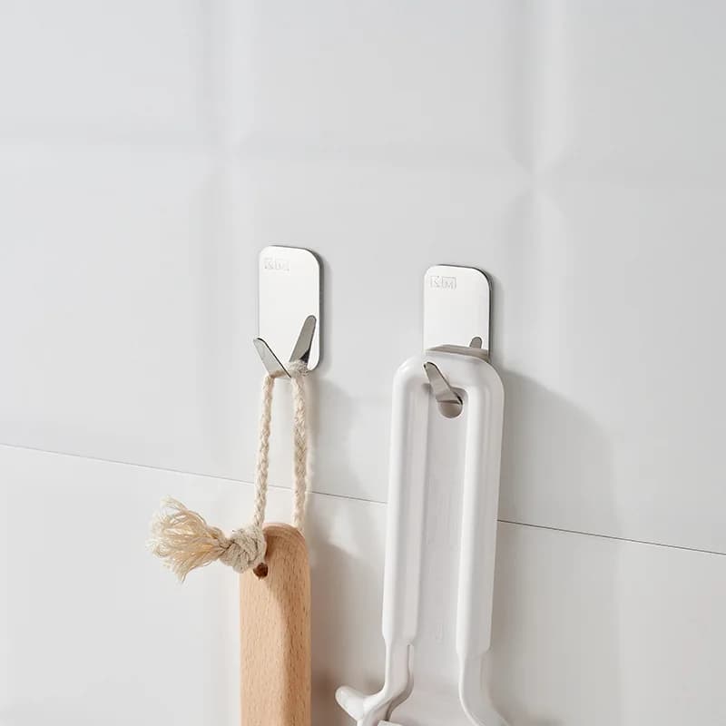 Stainless Steel Adhesive Hook for Kitchen And Bathroom Wall Mounted Heavy Duty Clothes Hook No Drilling Required