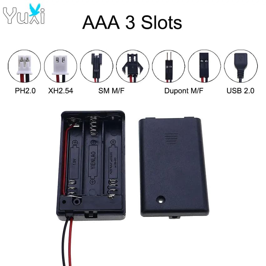 YuXi 1 pezzo AAA 3 slot custodia portabatteria scatola batteria con coperchio e interruttore on/off PH2.0 XH2.54 SM Dupont USB 2.0 spina filo