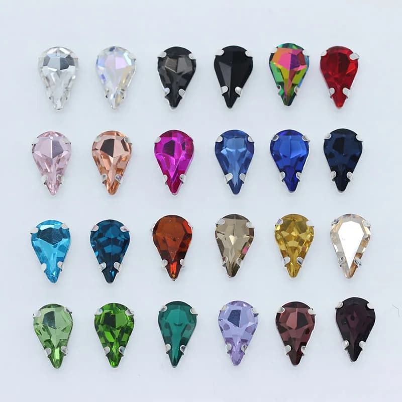 5-13MM 24 colori cucire su gocce d'acqua strass cristallo argento artiglio pulsante a goccia per gioielli/abito da sposa borse scarpe fai da te trim