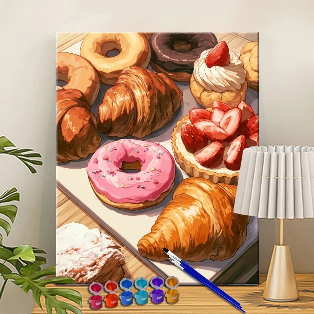 Painting By Numbers Colorful Breakfast Pastries Acrylic Paint Canvas Dropshipping Portrait Family Children Photo Christmas gifts