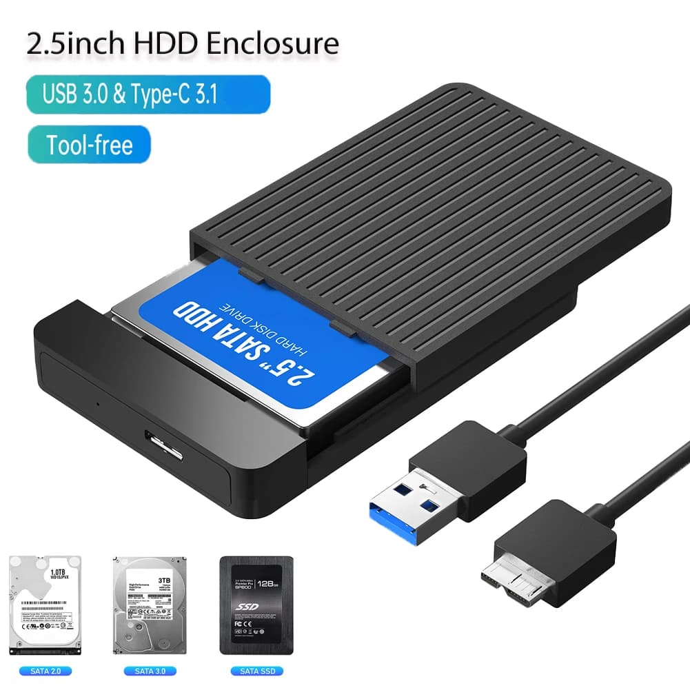 Custodia per disco rigido USB 3.0 3.1 da 2,5 pollici Custodia per HD esterna Custodia per disco rigido da USB a SATA per adattatore per notebook SSD HD 2.5