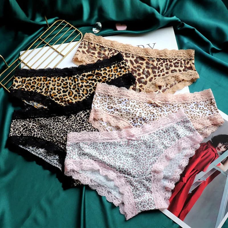 Women's panties Fashion Women's Sexy Lace Panties Silk Low-Rise Leopard Print Cotton Crotch Briefs Comfortable Lingerie for Girl