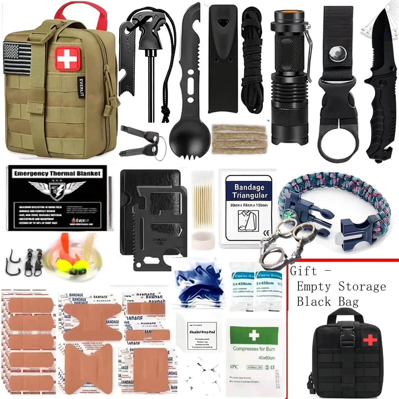 258-Piece Professional Survival & Outdoor Gear Set Comes with fire starters, compasses and multi-functional outdoor tools. Ideal for camping and adventure enthusiasts, perfect as gifts for men, fathers and husbands. Suitable for all genders.