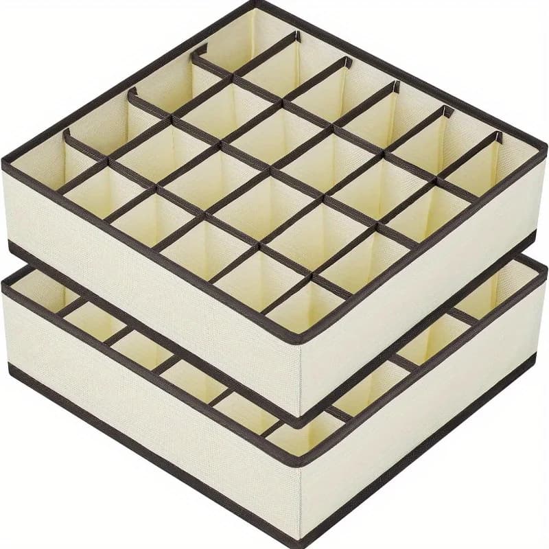 24 CompartmentsCollapsible FabricStorage Box,FoldableOrganizer forSocks, Underwear,Ties & Accessories, Available inBlack & Beige