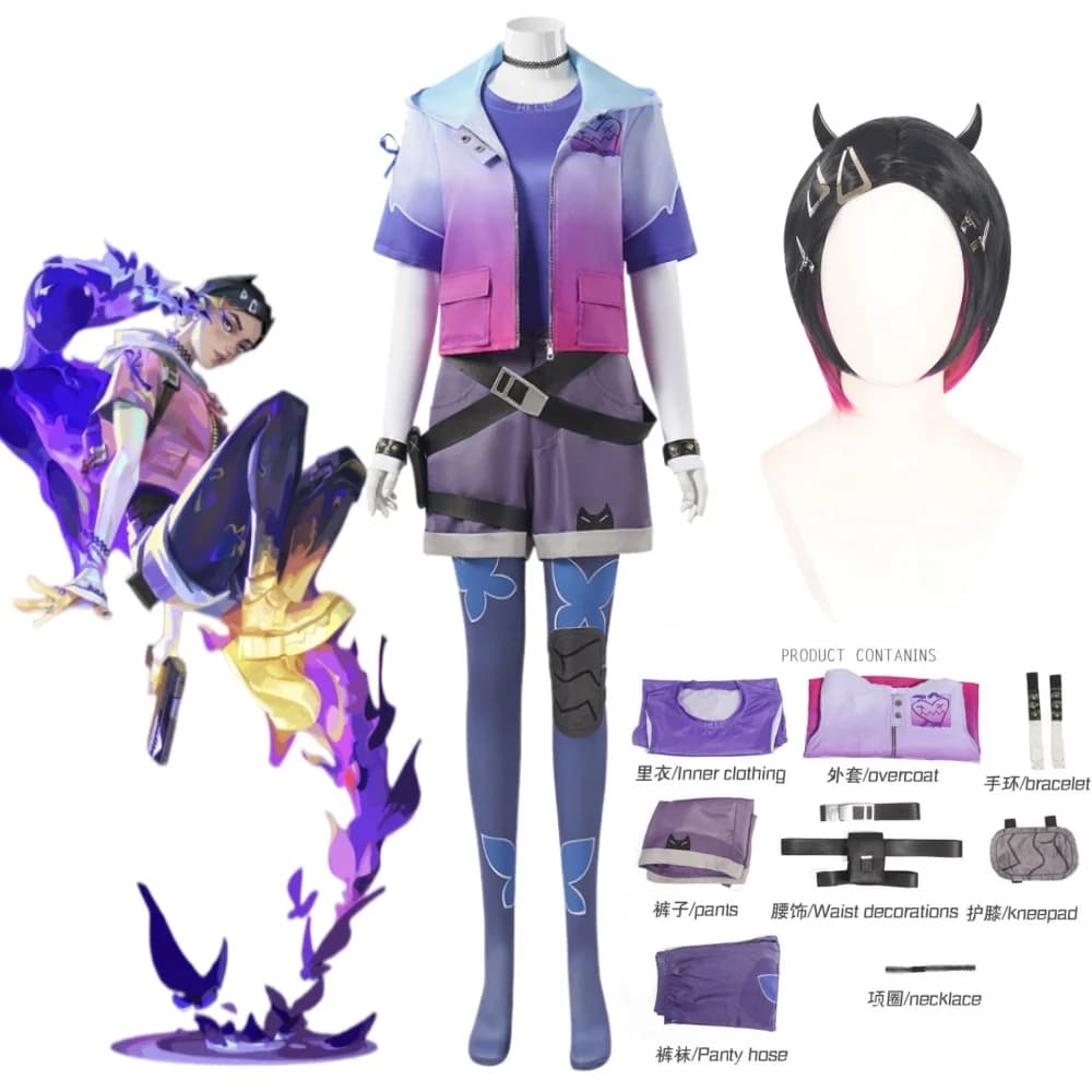 Costume Cosplay Clove VALORANT, Set Completo con Cappotto, Pantaloni e Calzini, Costume per Giochi di Ruolo Anime