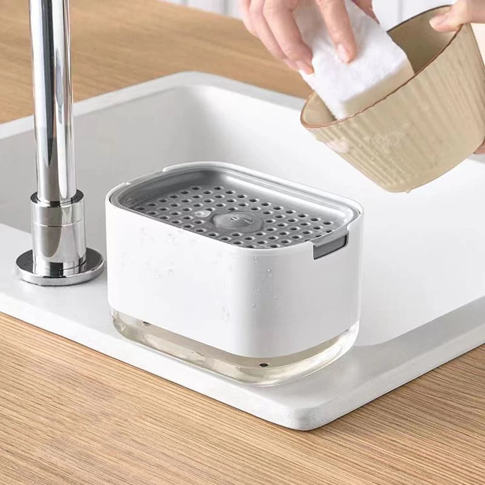 Dispenser di sapone per piatti da cucina con porta spugna, dispenser per pompa di sapone liquido per piatti per piano di lavoro lavello della cucina, 1 pezzo da 300 ml