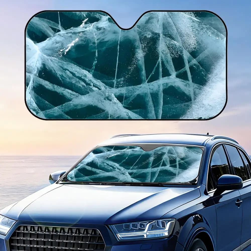 Parasole con Texture Ghiaccio, Riutilizzabile in Alluminio, Protezione UV per Parabrezza, Copertura Isolante dal Calore, Parasole Pieghevole