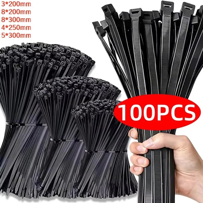 Fascette stringicavo in nylon autobloccanti, 100 pz, nere, 5x300, anello di fissaggio, fascette stringicavo 4x200, set di fascette stringicavo in nylon