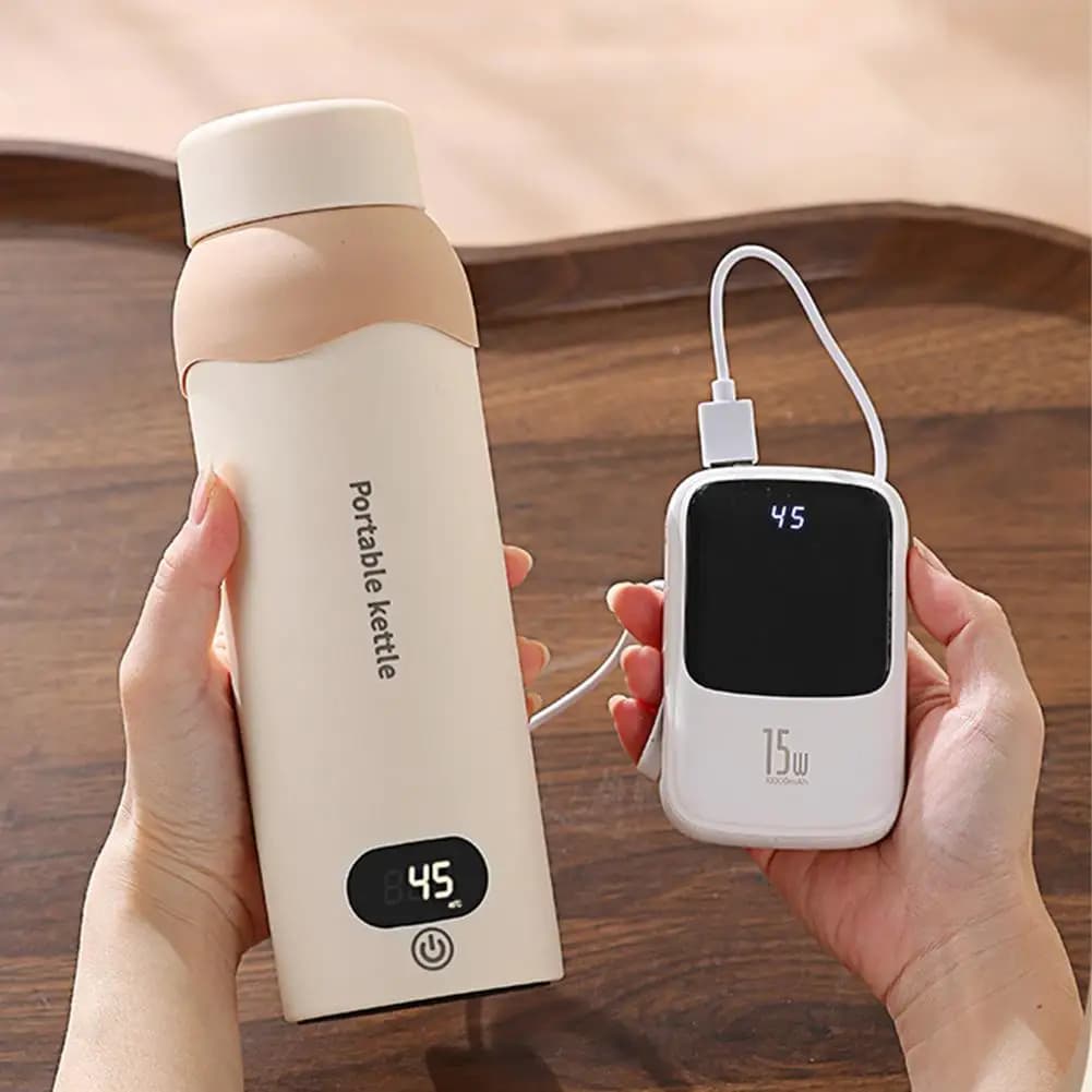 Bollitore Elettrico LCD da 500ml in Acciaio Inox 304, 6 Livelli di Temperatura, USB, Portatile per Hotel e Campeggio