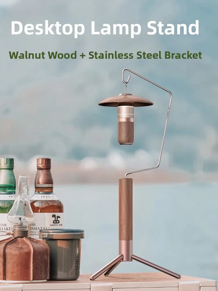 Outdoor Camping Tabletop Real Wood Lamp Holder Tripod Detachable Lighting Fixture Hanging Bracket for Camping Atmosphere