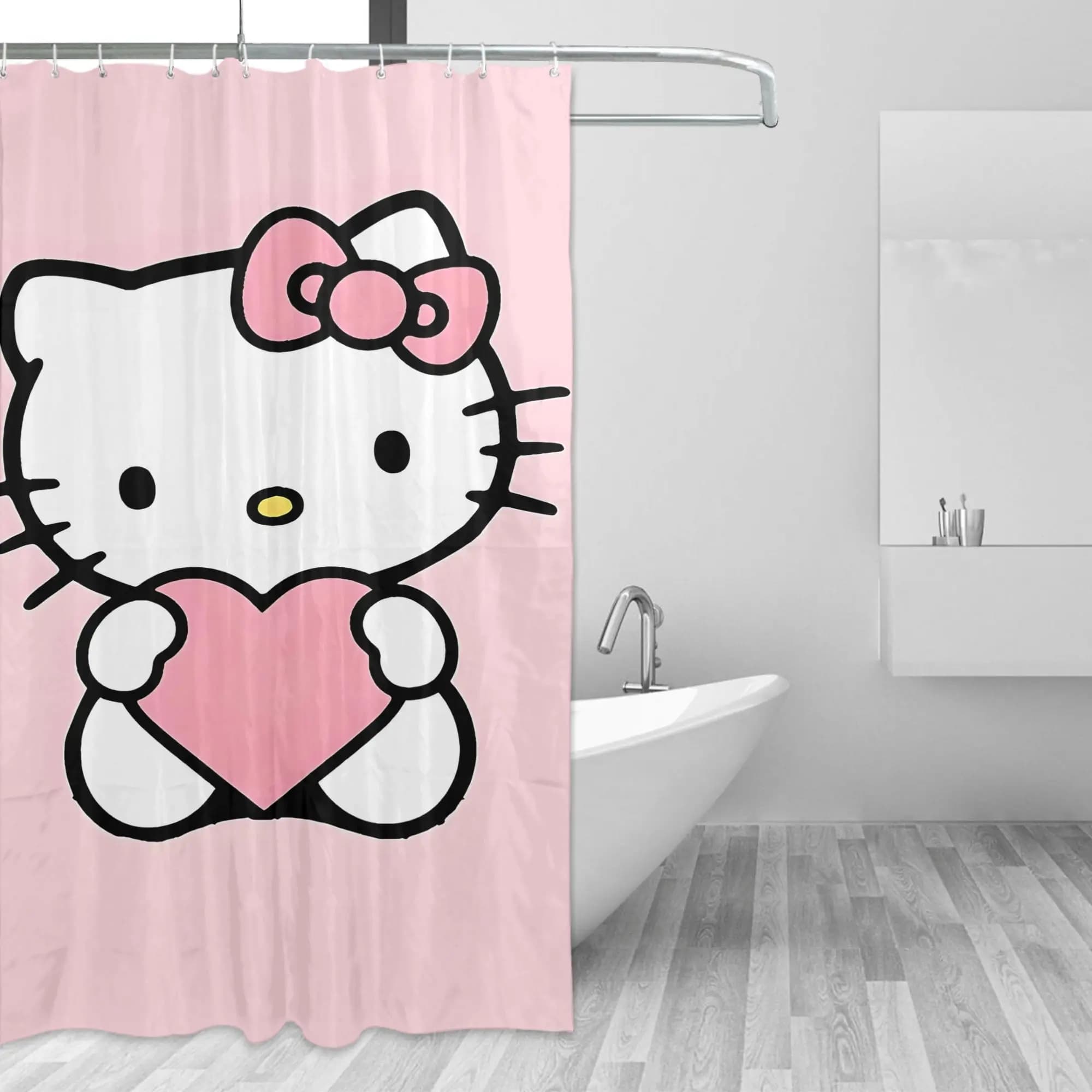A Pink Hello Kitty Stylish Shower Curtain Creates a Warm And Nostalgic Bathroom Space, Suitable for Small Bathrooms, Bathroom
