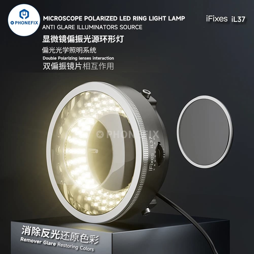 iFixes iL37 Illuminatori per microscopio Anello luminoso polarizzato 96 pezzi LED ultraluminosi Lampada professionali da laboratorio illuminatori per microscopio