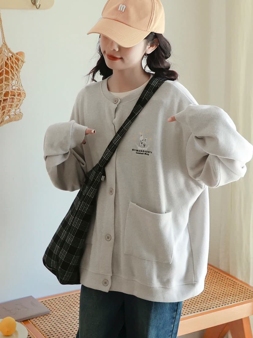 Sweet College Style Embroidered Sweatshirt Cardigan Women's Loose Versatile Baseball Jacket Top Art Wild Series Spring 2023