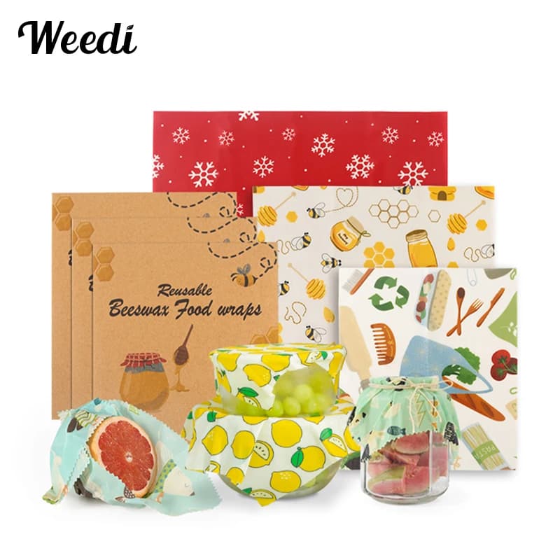 WEEDI Confezione da 3 Involucri Riutilizzabili in Cera d'Api per Mantenere Freschi gli Alimenti, Ecologici, in 3 Misure, Involucri in Tessuto con Cera d'Api per Sandwich