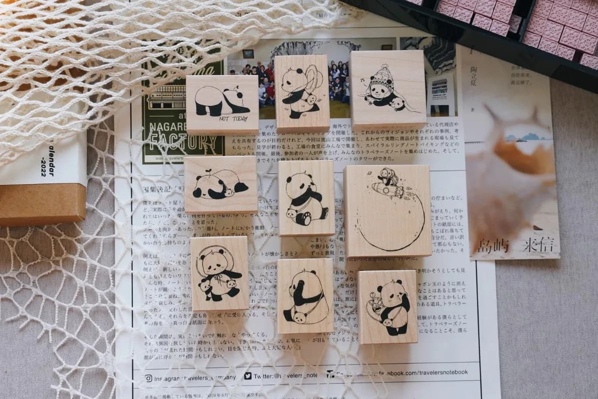 Lovely Happy Play Panda Wooden Rubber Stamp Set DIY Scrapbooking Photo Album Card Making Wood Seal